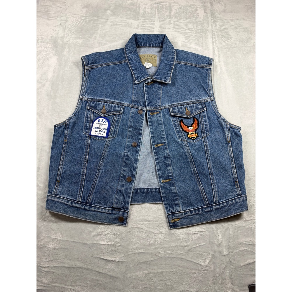 Vintage GAP Denim Vest XL Honda Motorcycle Biker Memorial Patches 90s Jean
